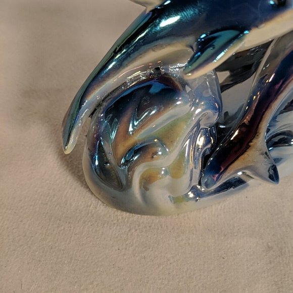 Vintage 3 Dolphin Figurine Sculpture Decor Iridescent Dolphins Waves Collectible - Picture 9 of 12